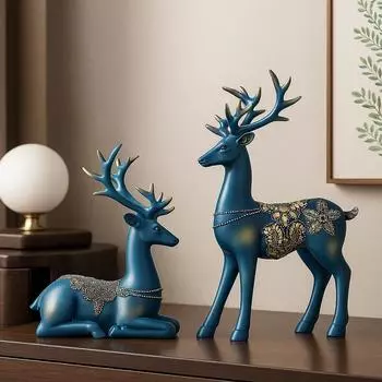 ative Resin Golden Reindeer Sculptures | Beautiful Home Decor | Lifts up Energy of Your Room - (Pack of 2, Blue)
