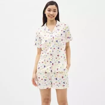 Атласные пижамы GU by Uniqlo, шорты с короткими рукавами Disney