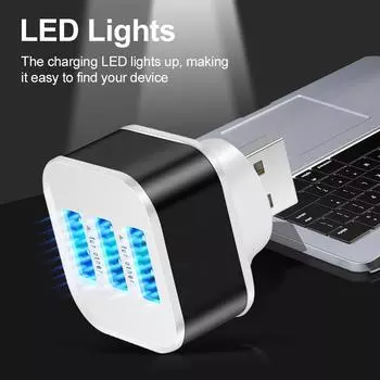 AU USB2.0 HUB 3 порта адаптер быстрое зарядное устройство для телефона со светодиодным индикатором (черный)