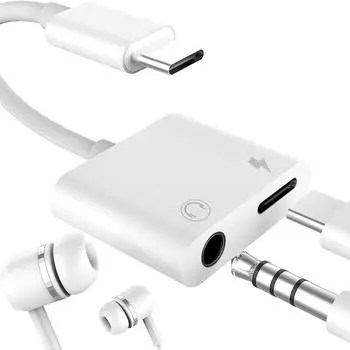 Аудио аксессуары USB-C на 3,5 мм, адаптер для наушников типа C, разветвитель DAC 2 в 1, зарядный шнур, ключ белый