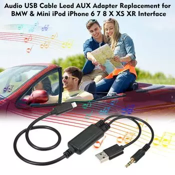 Аудио USB-кабель, замена адаптера AUX для BMW и Mini iPod, интерфейс iPhone 6 7 8 X XS XR чёрный