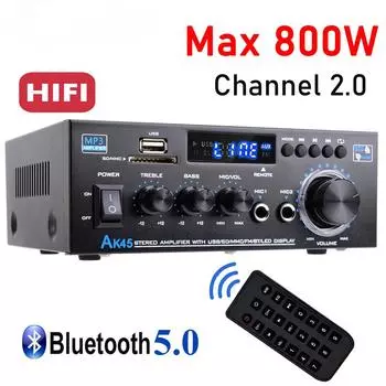 Аудио усилитель караоке AK45 HiFi цифровой усилитель Макс. мощность 90 Втx2 канала 2,0 Bluetooth объемный звук AMP динамик для домашнего автомобиля EU