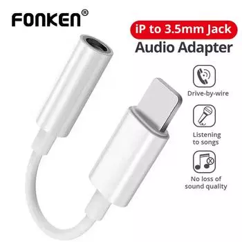 Аудиоадаптер Fonken для iPhone 14 13 12 Pro Max с разъемом Lightning до 3,5 мм для наушников, Aux-кабель, разъем для наушников белый