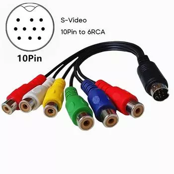 Аудиокабель 10-контактный S-Video на 6RCA Female TV адаптер Композитный кабель для ноутбука Female RCA Port 10-контактный S-Video Port