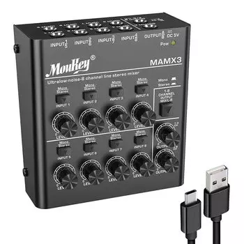 Аудиомикшер Moukey USB DC 5V с ультранизким уровнем шума для линейного микшера (8 каналов) небольшой мини-аудио микшер, применимый к