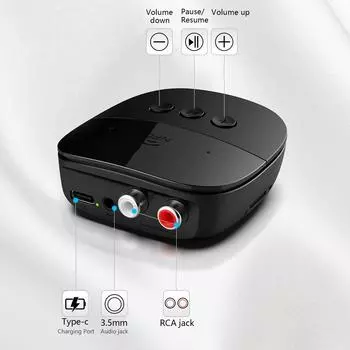 Аудиоприемник Bluetooth 5.3 3,5 мм AUX Jack U Disk NFC RCA музыкальный беспроводной адаптер с портом зарядки Type C для зарядки телефона