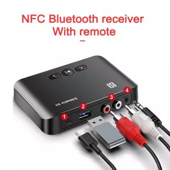 Аудиоприемник NFC Bluetooth 5,0 с разъемом 3,5 мм RCA и USB-портом для автомобильного беспроводного стерео музыкального динамика-адаптера-усилителя с пультом дистанционного управления