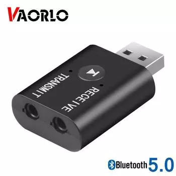 Аудиоприемник VAORLO Bluetooth 5,0, передатчик, мини-разъем 3,5 мм, AUX USB, стерео музыкальный беспроводной адаптер для ТВ, автомобиля, ПК, наушников BT чёрный