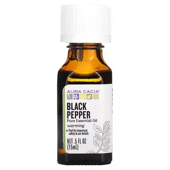 Aura Cacia, 100% чистое эфирное масло, черный перец, предупреждение, 0,5 жидких унций (15 мл)