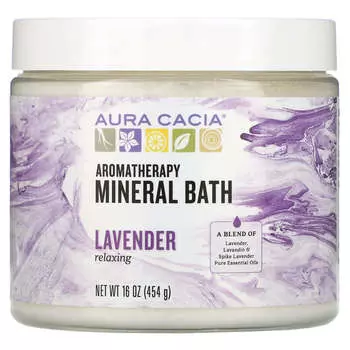 Aura Cacia, Ароматерапевтическая минеральная ванна, расслабляющая лаванда, 16 унций (454 г)