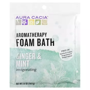 Aura Cacia, Ароматерапевтическая пена для ванны, освежающий имбирь и мята, 2,5 унции (70,9 г)