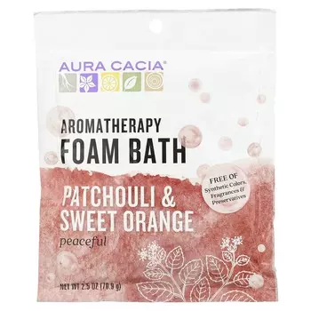 Aura Cacia, ароматерапевтическая пена для ванны, умиротворяющие пачули и сладкий апельсин, 2,5 унции (70,9 г)