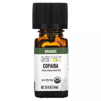Aura Cacia, Чистое эфирное масло, органическая копайба, 0,25 жидких унции (7,4 мл)