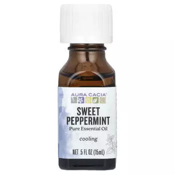 Aura Cacia, чистое эфирное масло, сладкая перечная мята, 0,5 жидких унций (15 мл)