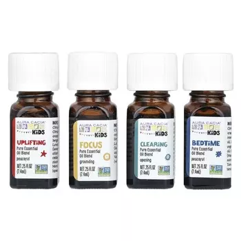 Aura Cacia, для детей, смесь эфирных масел, 4 контейнера, 0,25 жидких унций (7,4 мл) Каждый