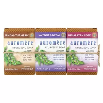 Auromere, Аюрведическое мыло с нимом, разные вкусы, 3 бруска, 2,75 унции (78 г) каждый