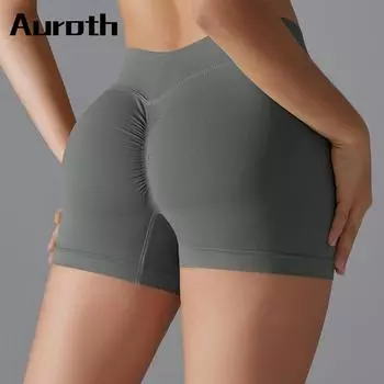 Auroth быстросохнущие шорты для йоги, женские бесшовные спортивные шорты, однотонные шорты для бега и фитнеса S чёрный