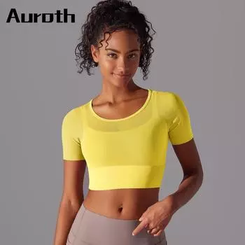 Auroth Mesh Quick Dry Running Short Sleeve Top Women Summer Elastic Sports Shirts Fitness Short Sleeve Top S коричневый