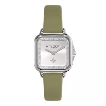Authorized Dealer [OLIVIA BURTON] Olivia Burton Watch Women s ob24000123 Classic 28mm Grosvenor Silver & Sage Green Leather Strap Watch