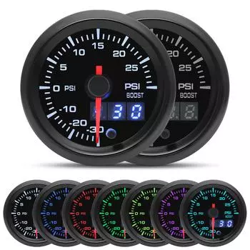 Auto Car Digital 52mm Boost Turbo Meter Water Oil Temp Oil Pressure Voltage Vacuum Tachometer 7 Color LED for Gasoline Car 12V