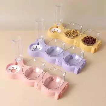 Automatic Cat Automatic Water Feeder Splicable Large Capacity Cat Food Bowl Dust-proof With Drinking Bottle Pet Feeder