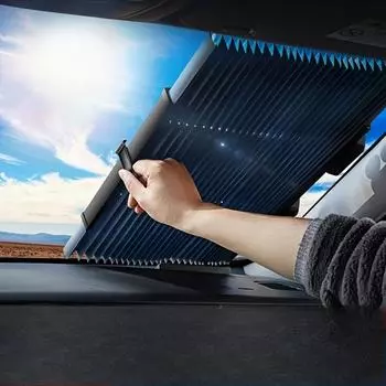 Automatic Retractable Car Sunshade for Front Windshield UV Resistant Heat Insulating Aluminum Sun Shade Foldable Windshield Cover 125x46cm