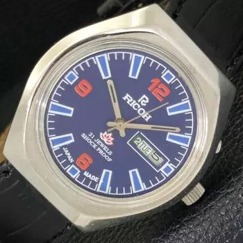 AUTOMATIC RICOH R31 JAPAN MENS DAY&DATE BLUE COLOR DIAL WATCH a431961-2 R109-a431961