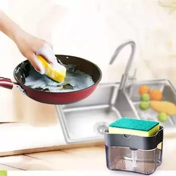 Automatic Soap Dispenser Bottle for Kitchen Dish Soap Box with Sponge Holder Hand Press Liquid Dispensing Kitchen Bathroom Tools чёрный