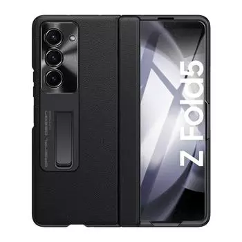 Кожаный чехол с автоматическим пружинным шарниром для Samsung Z Fold 5 Galaxy Z Fold 6, универсальный защитный чехол-подставка для камеры с закаленным стеклом For Z Fold 5 чёрный