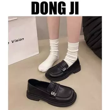 Autumn 2024 retro black British style round head comfortable versatile one-pedal flat women s single shoes trendy small leather shoes 35 чёрный