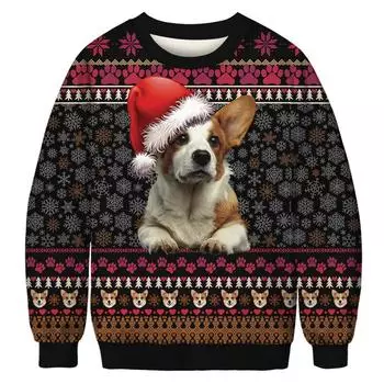 Autumn and Winter Clothes Pullover Christmas Men and Women with the Same Long-sleeved Shirt Animal Digital Printing Round Neck Sweater S