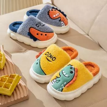Autumn and winter cotton slippers plush warm indoor men and women couple fluffy slippers cute parent-child household cotton slippers 36-37 (suitable for sizes 35-36)