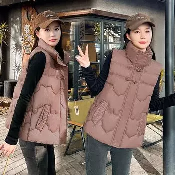 Autumn and winter cotton vest short new outer wear foreign style large size thickened vest mother jacket vest L чёрный