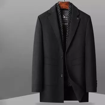 Autumn and Winter Double-sided Woolen Coat Men s Medium and Long Coats Can Take Off The Down Liner and Wear Two Wool Woolen Coats. 170 чёрный