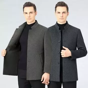 Autumn and winter double-sided woolen coat men s stand collar new middle-aged and elderly business casual party jacket woolen coat M