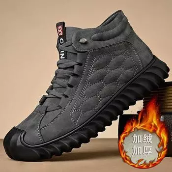 Autumn and winter men s high-top leather shoes soft-sided soft-soled cotton boots piled and thickened Northeast cotton shoes new dad shoes in 38
