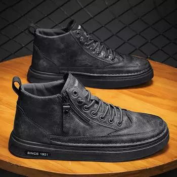 Autumn And Winter Men S High-Top Four-Board Shoes Retro Side Zipper Men S Fashion Outdoor Locomotive Men S Casual Shoes 39