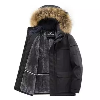 Autumn and Winter Men s Large Size Medium and Long Solid Color Plus Velvet Thick Outdoor Warm Jacket S синий