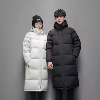 Autumn and Winter Men s Long Over The Knee Down Jacket, Thick Cotton Jacket, White Duck Down Down Jacket, Casual Cotton Jacket XXXXL белый