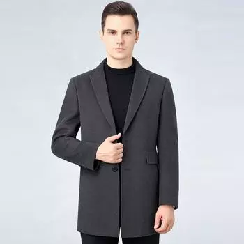Осенне-зимнее мужское пальто средней длины из кашемира и шерсти с двухсторонним плетением, повседневное пальто с воротником из костюмной ткани, шерстяная куртка из шерсти 170