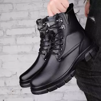 Autumn and Winter Men s Outdoor Anti Slip and Wear-resistant High Top Boots Classic Lace Up Warm Boots Thick Soled High Top Boot 38 чёрный