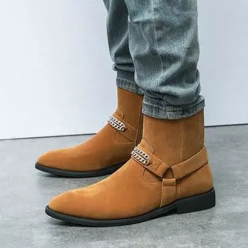 Autumn and winter men s pointed high top leather shoes Fashion Design Style Outdoor leisure business party Daily office boots 38 чёрный