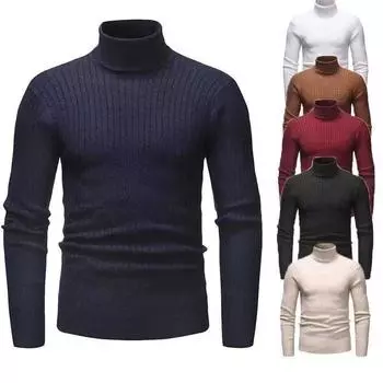 Autumn and Winter Men s Turtleneck Sweater Korean Version Slim-fit Youth Solid-color Pullover Bottomed Knitted Sweater M белый