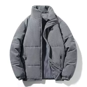 Autumn and Winter Men s Velvet Thickened Warm Breathable Loose Bread Clothes Casual Stand-up Collar Jacket M