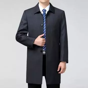 Autumn and winter men s wool and cotton windbreaker middle-aged and elderly dad s mid-length coat men s business casual coat 170