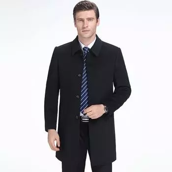 Autumn and winter middle-aged and elderly cashmere coat men s mid-length daddy windbreaker lapel woolen woolen buttoned coat for men 165