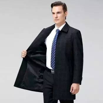 Autumn and winter middle-aged and elderly cashmere coats men s long men s lapel men s woolen windbreaker buttoned dad coat 165
