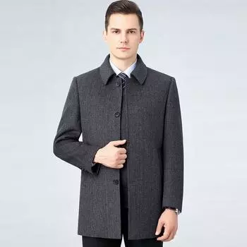 Autumn and winter middle-aged double-sided cashmere coat men s medium-length thickened business casual woolen top jacket 170