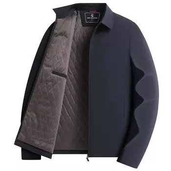 Autumn and Winter Mulberry Silk Lapel Zipper Version Middle-aged Business Light Cotton-padded Casual Warm Jacket 170 темно-синий