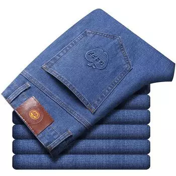 Autumn and Winter New Business Men s Mid-waist Jeans Loose Middle-aged Straight Loose Men s Elastic Long Trousers 36 чёрный